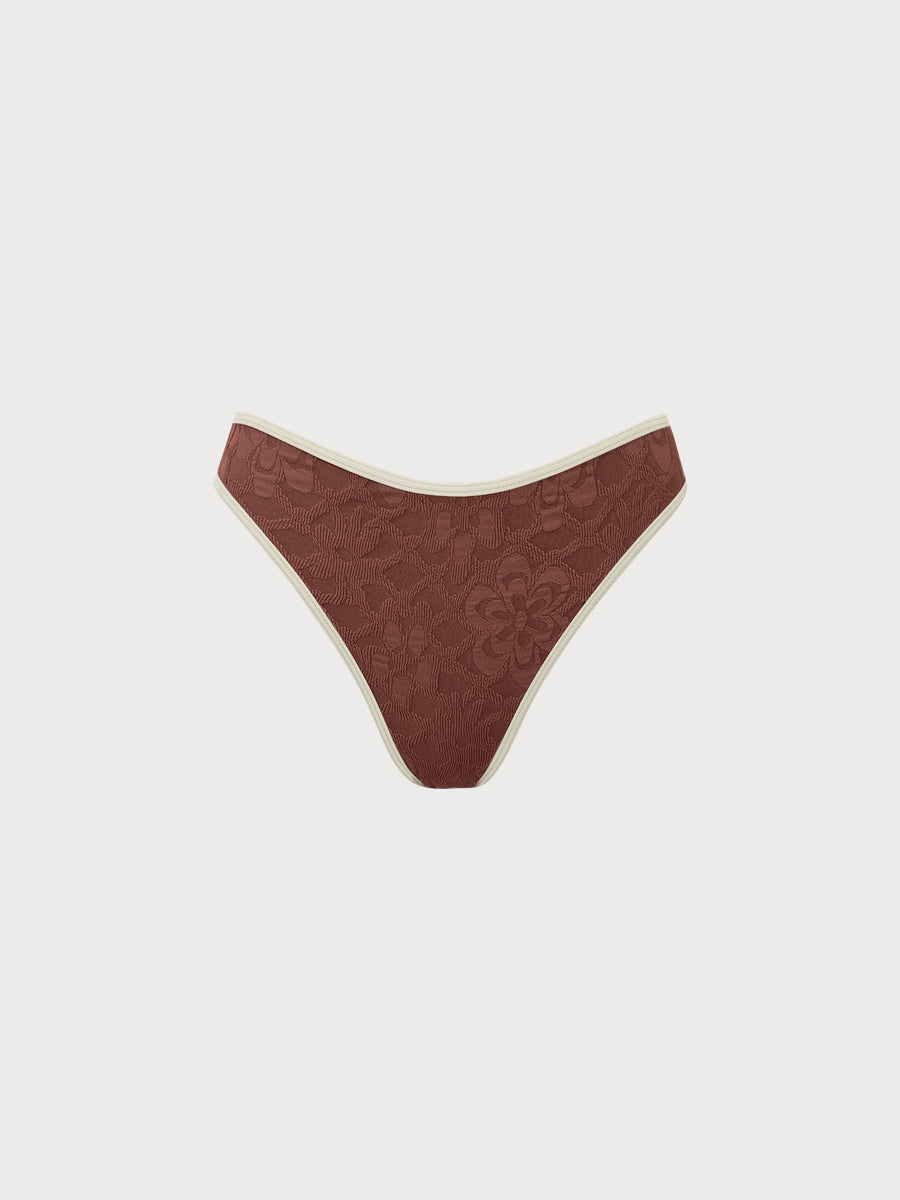 Deep Coffee Striped Two-way Bikini Bottom Cheeky Swim Boyshorts