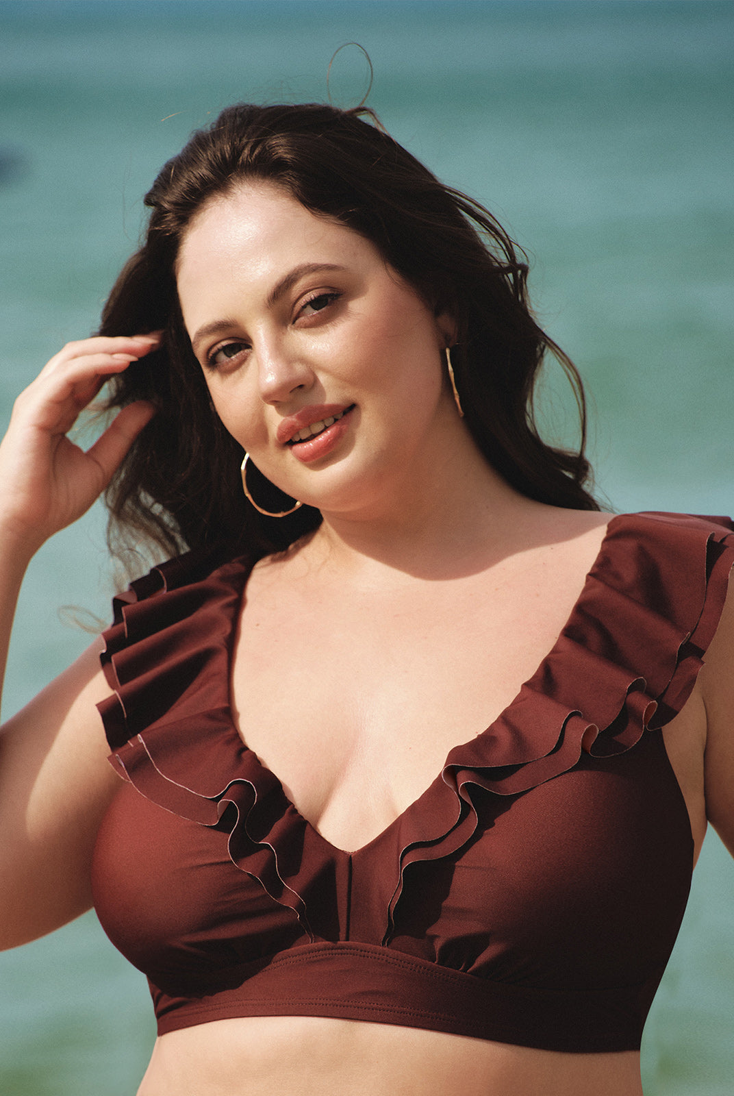 Women Knitted Nylon Bikini Tops Brown Sustainable Plus Size Bikinis - BERLOOK