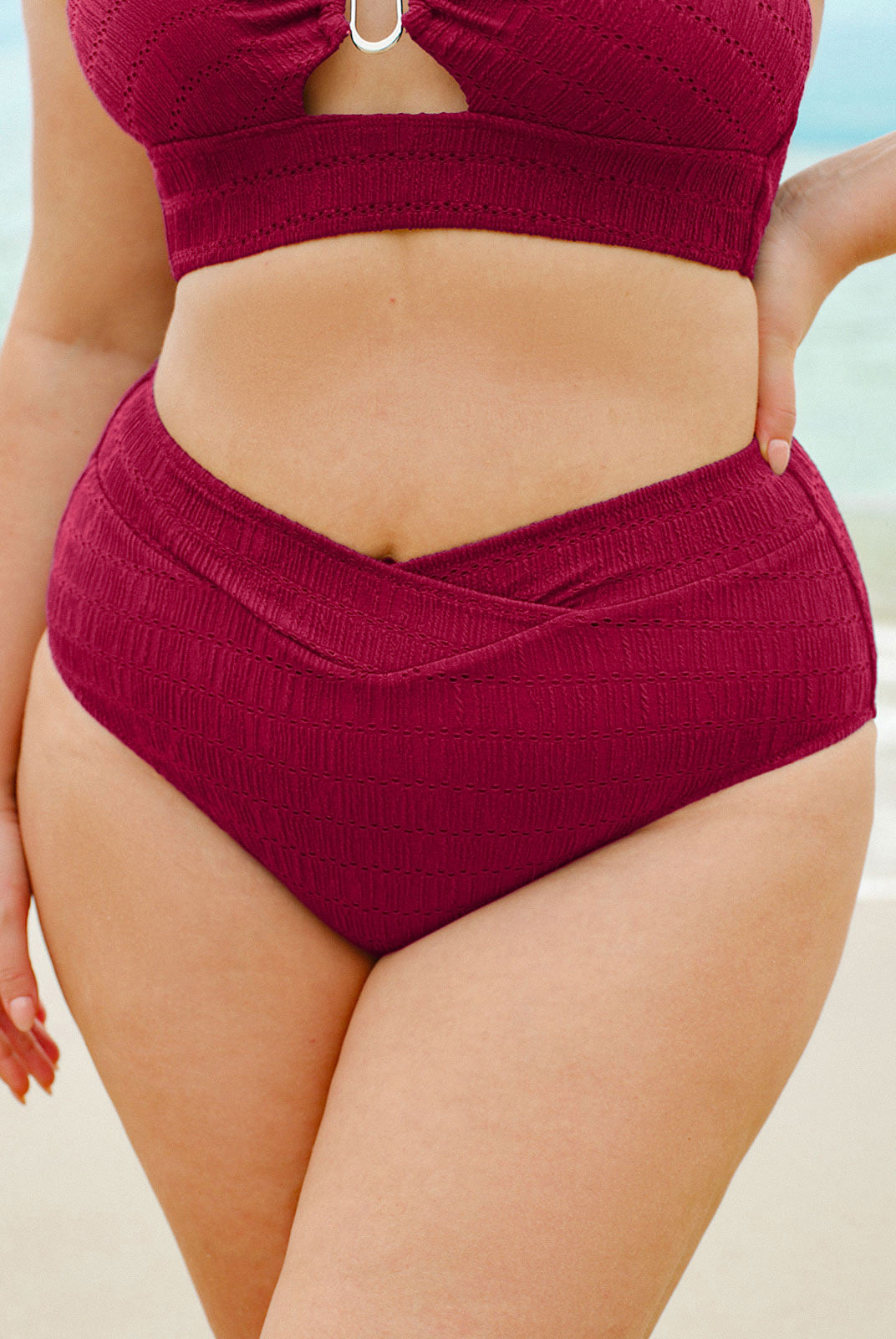 Women Knitted Nylon blended Bikini Bottoms Red Sustainable Plus Size Bikinis - BERLOOK