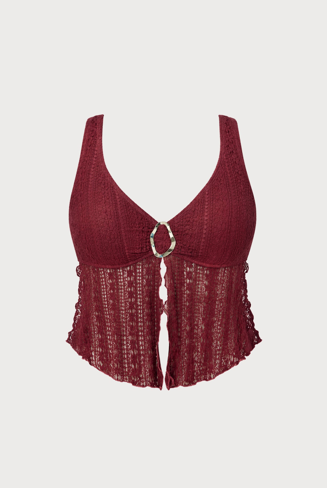 Women Knitted Nylon blended Bikini Tops Wine Red Sustainable - BERLOOK