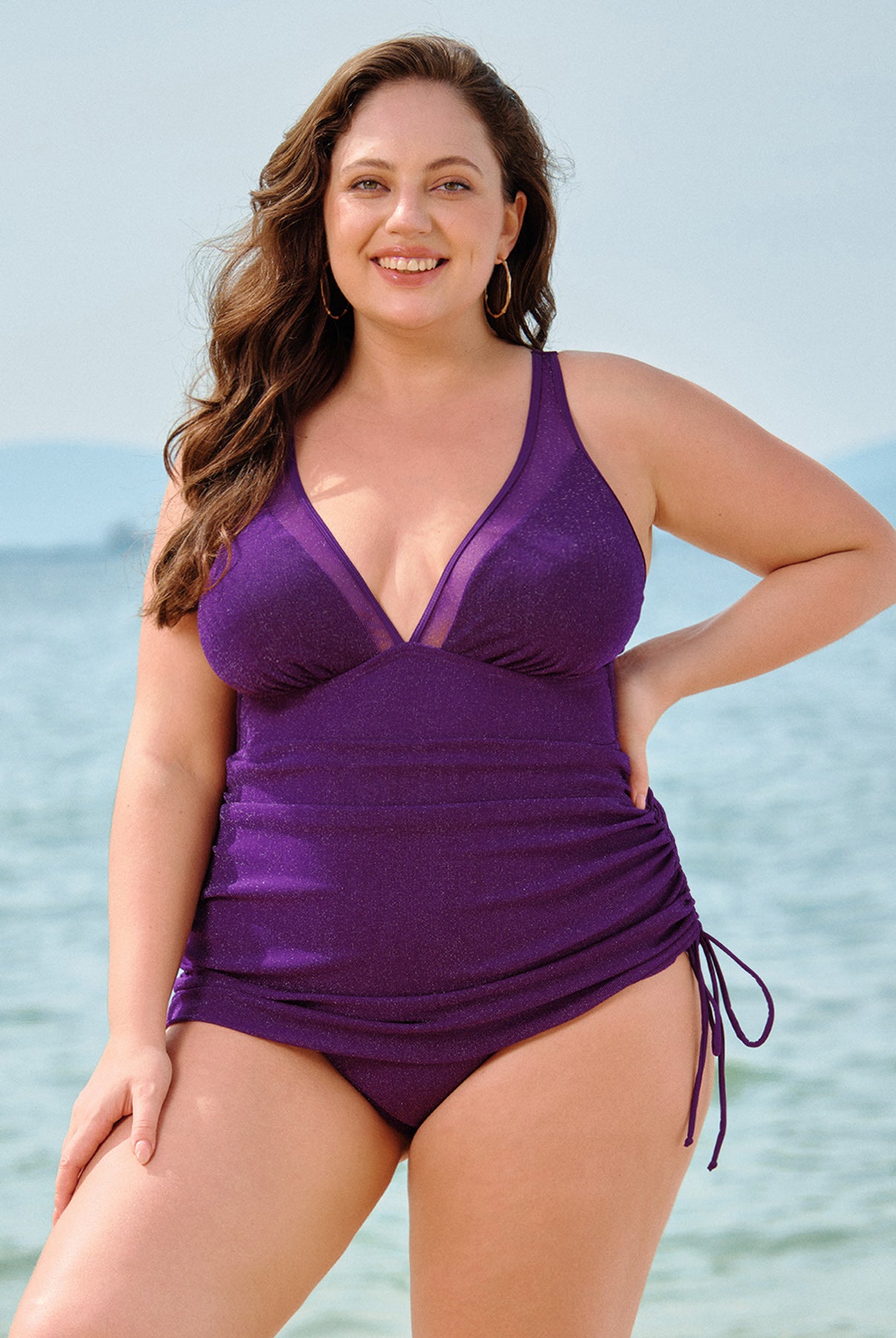 Women Knitted Nylon blended One Pieces Swimwear Purple Sustainable Plus Size One-Pieces - BERLOOK
