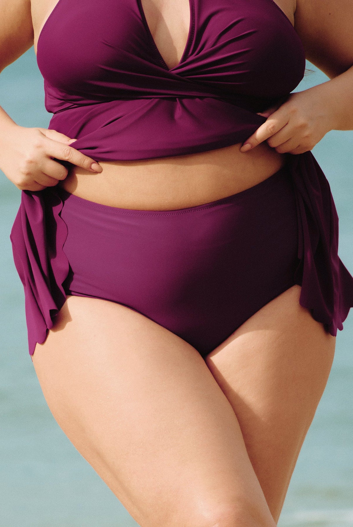 Women Knitted Nylon blended Tankini Bottoms Sustainable Plus Size Tankinis - BERLOOK