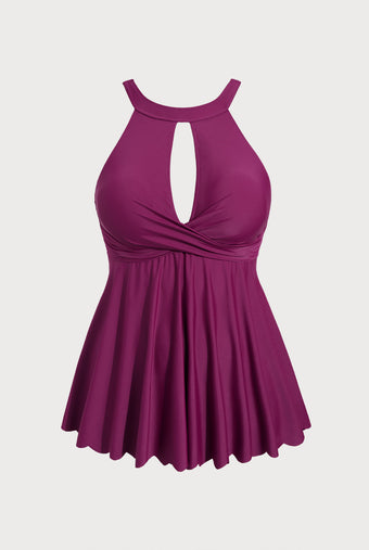 Women Knitted Nylon blended Tankini Tops Burgundy Sustainable Plus Size Tankinis - BERLOOK