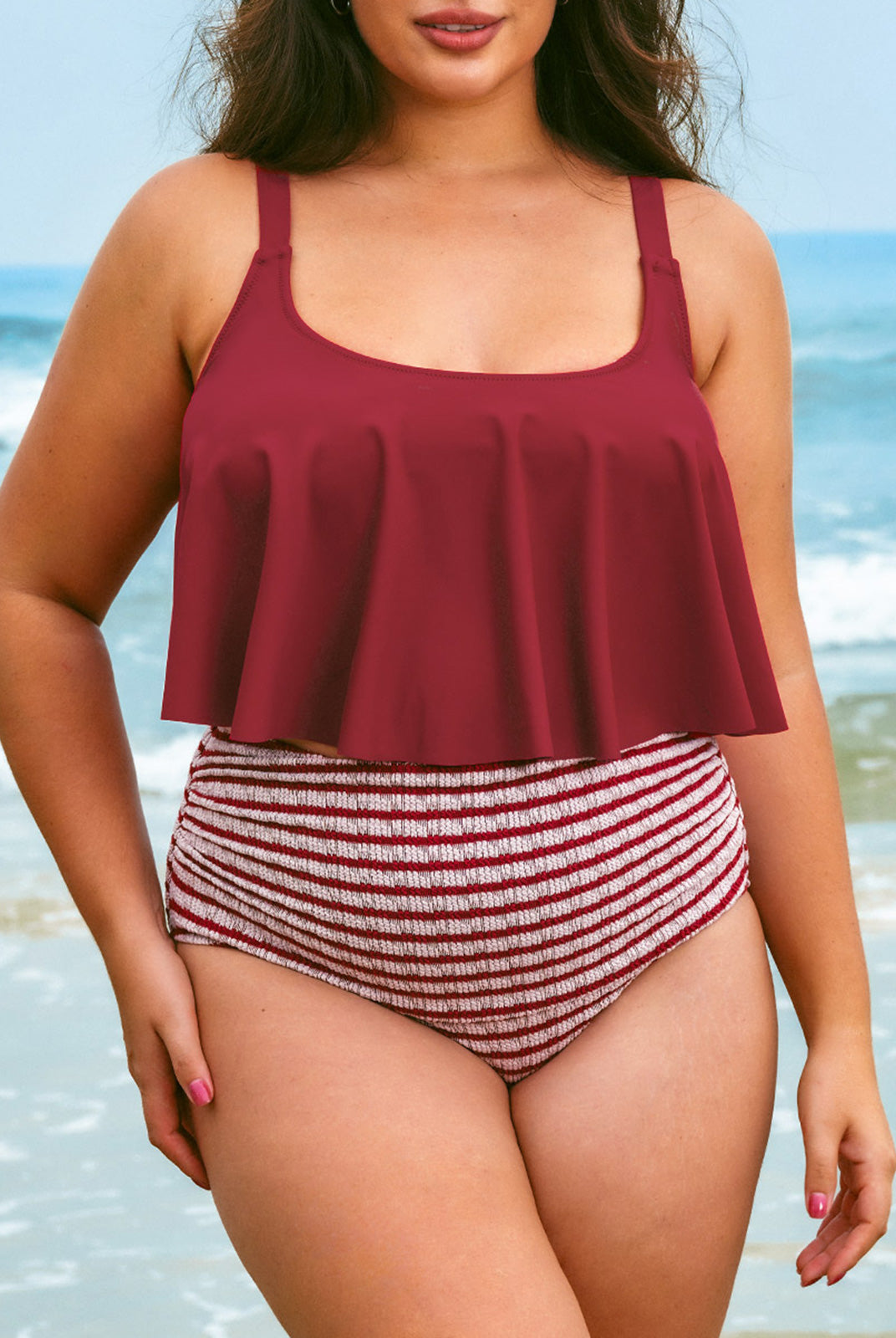 Women Knitted Nylon blended Tankini Tops Sustainable Plus Size Tankinis - BERLOOK
