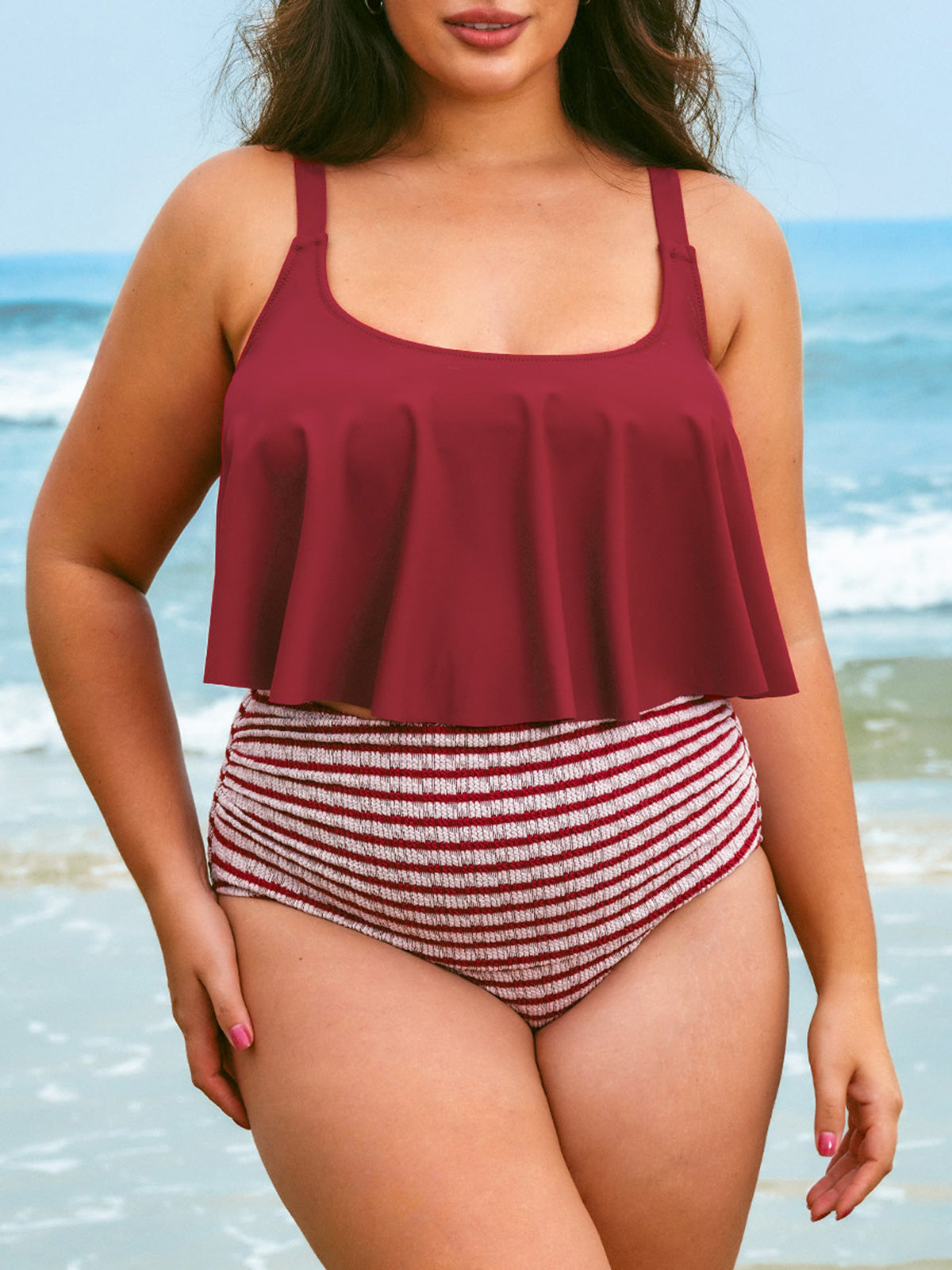 Women Knitted Nylon blended Tankini Tops Sustainable Plus Size Tankinis - BERLOOK