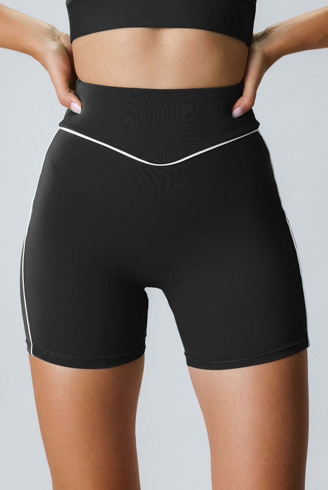 Women Knitted Nylon blended Yoga Shorts Black Sustainable Yoga Bottoms - BERLOOK