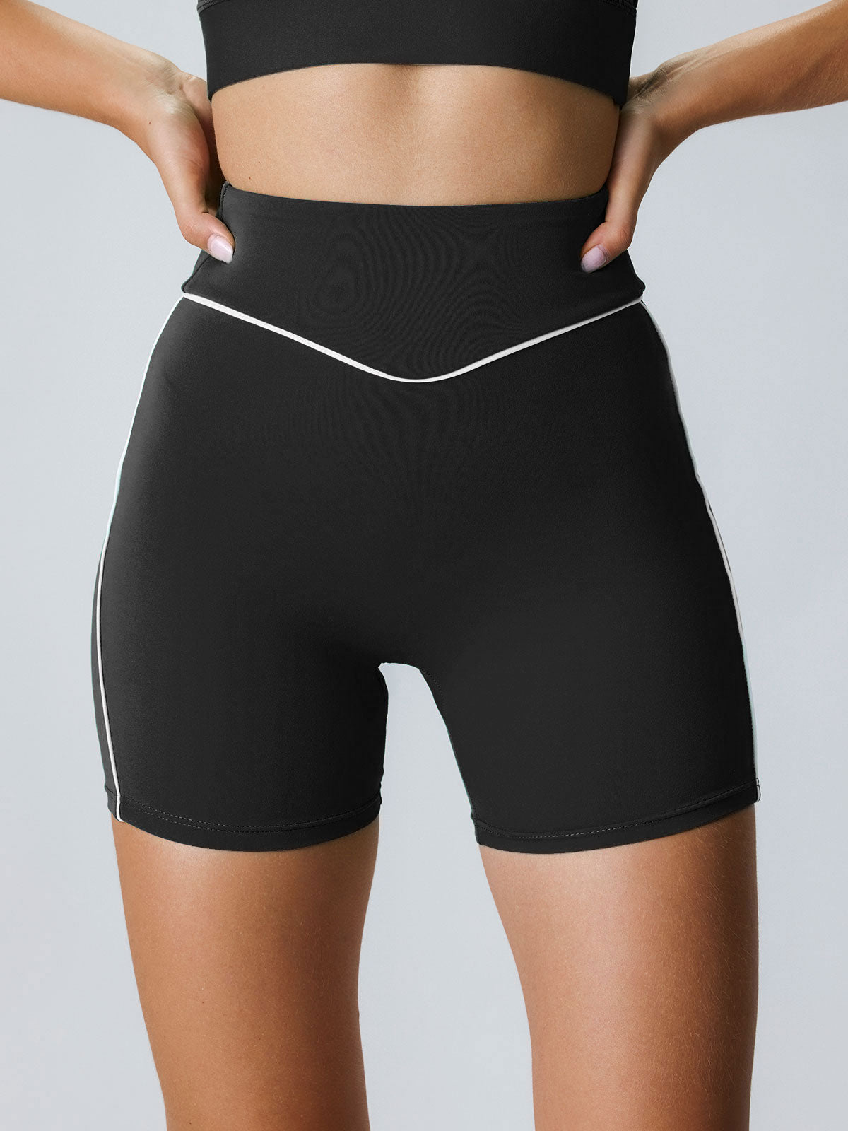 Women Knitted Nylon blended Yoga Shorts Black Sustainable Yoga Bottoms - BERLOOK