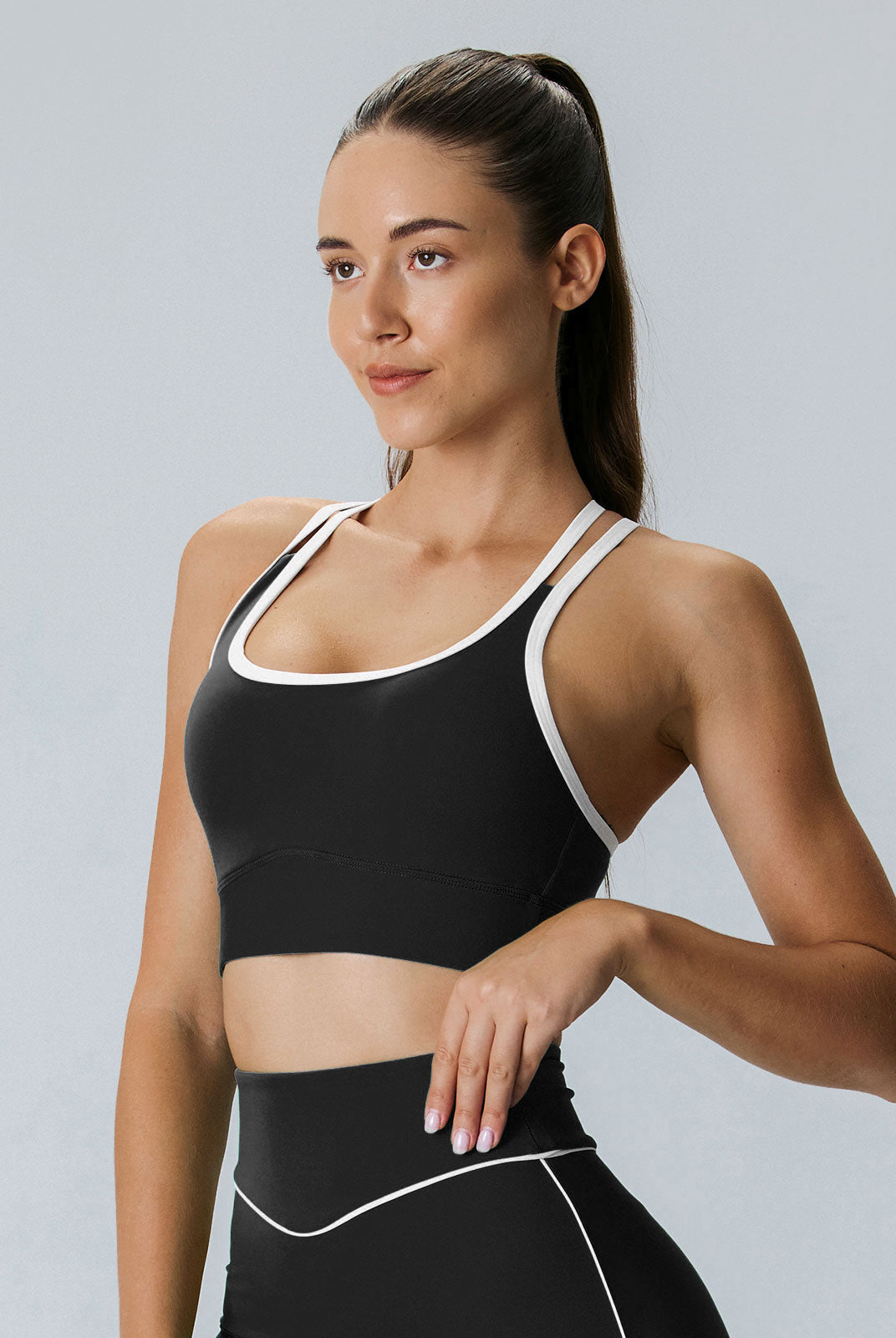 Women Knitted Nylon blended Yoga Sports Bras Black Sustainable Yoga Tops - BERLOOK