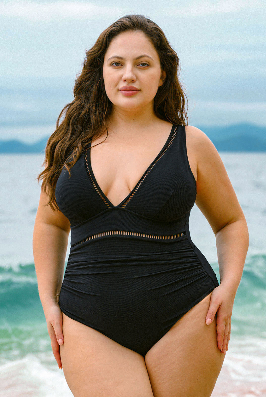 Women Knitted Nylon One Pieces Swimwear Black Sustainable Plus Size One-Pieces - BERLOOK