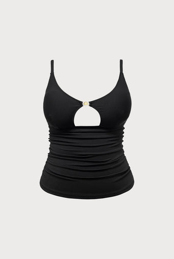 Women Knitted Nylon Tankini Tops 女式针织尼龙坦基 Black Sustainable Plus Size Tankinis - BERLOOK