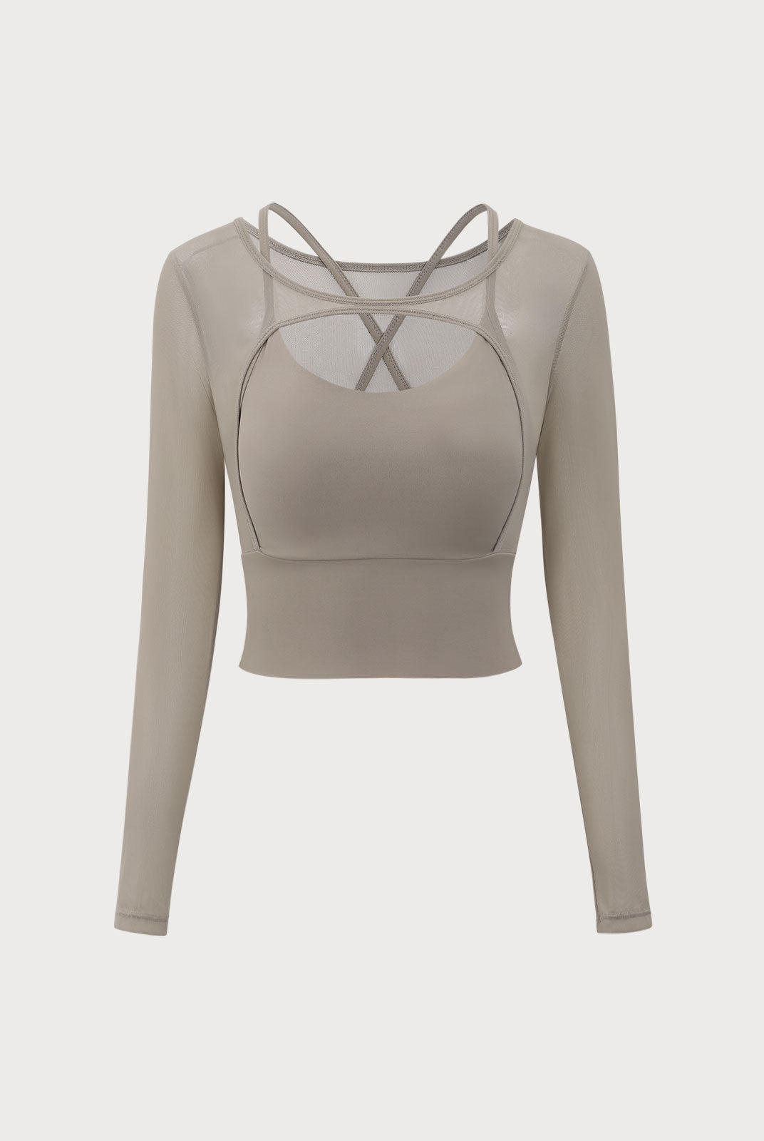 Women Knitted Nylon Yoga Long Sleeve Tops Khaki Sustainable Yoga Tops - BERLOOK