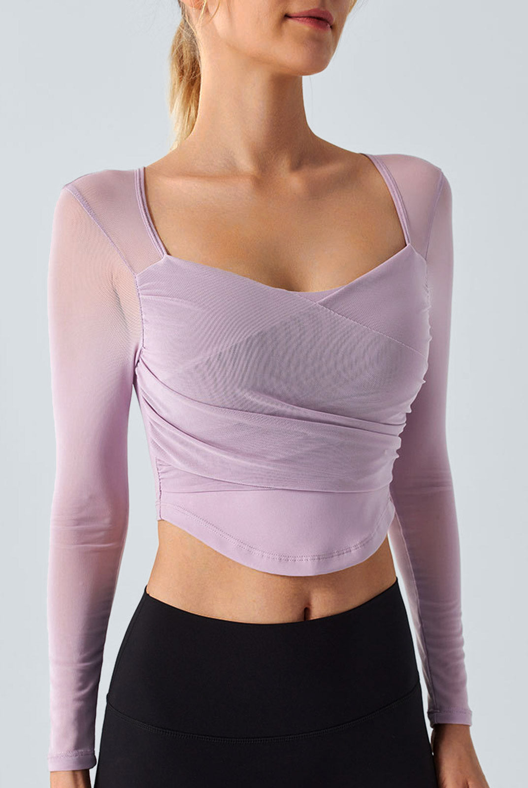 Women Knitted Nylon Yoga Long Sleeve Tops Light Purple Sustainable Yoga Tops - BERLOOK
