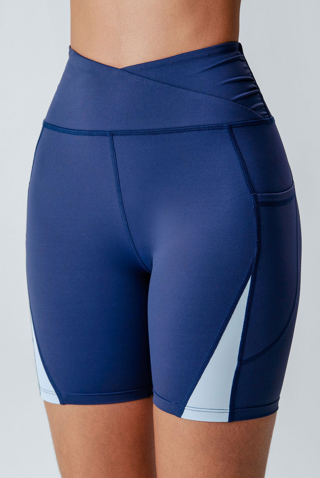 Women Knitted Nylon Yoga Shorts Navy Sustainable Yoga Bottoms - BERLOOK