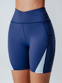 Women Knitted Nylon Yoga Shorts Navy Sustainable Yoga Bottoms - BERLOOK