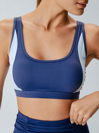 Women Knitted Nylon Yoga Sports Bras Navy Sustainable Yoga Tops - BERLOOK