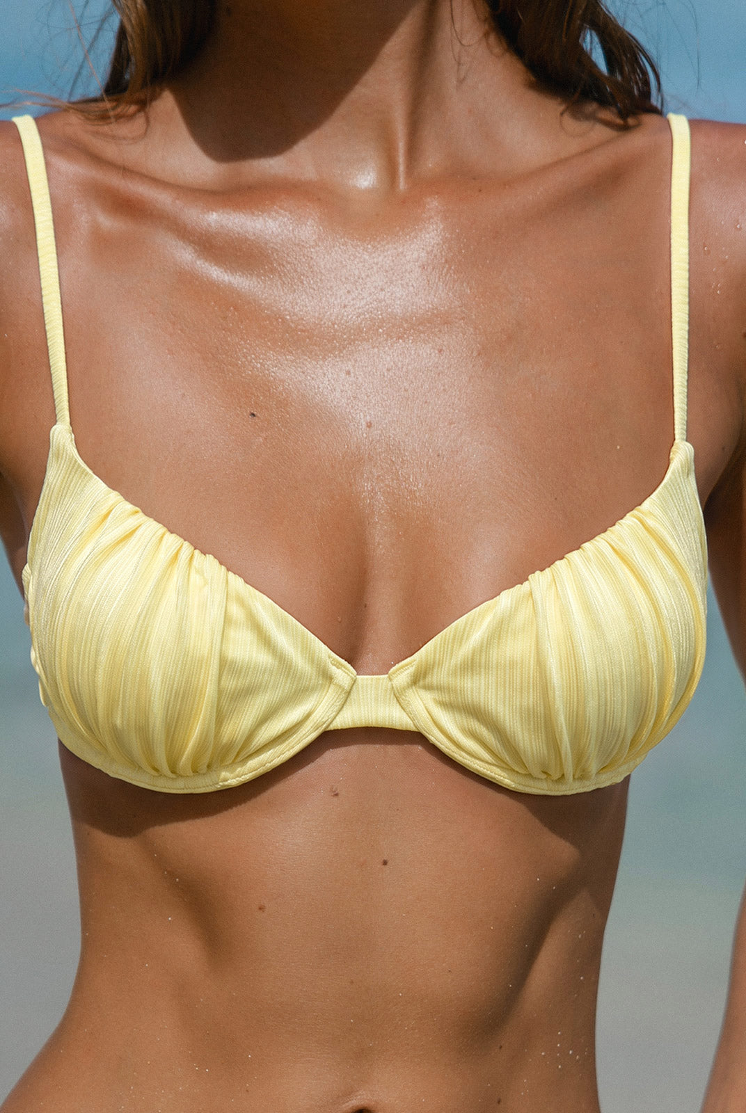 Women Knitted Polyester Bikini Tops Yellow Sustainable Bikinis - BERLOOK