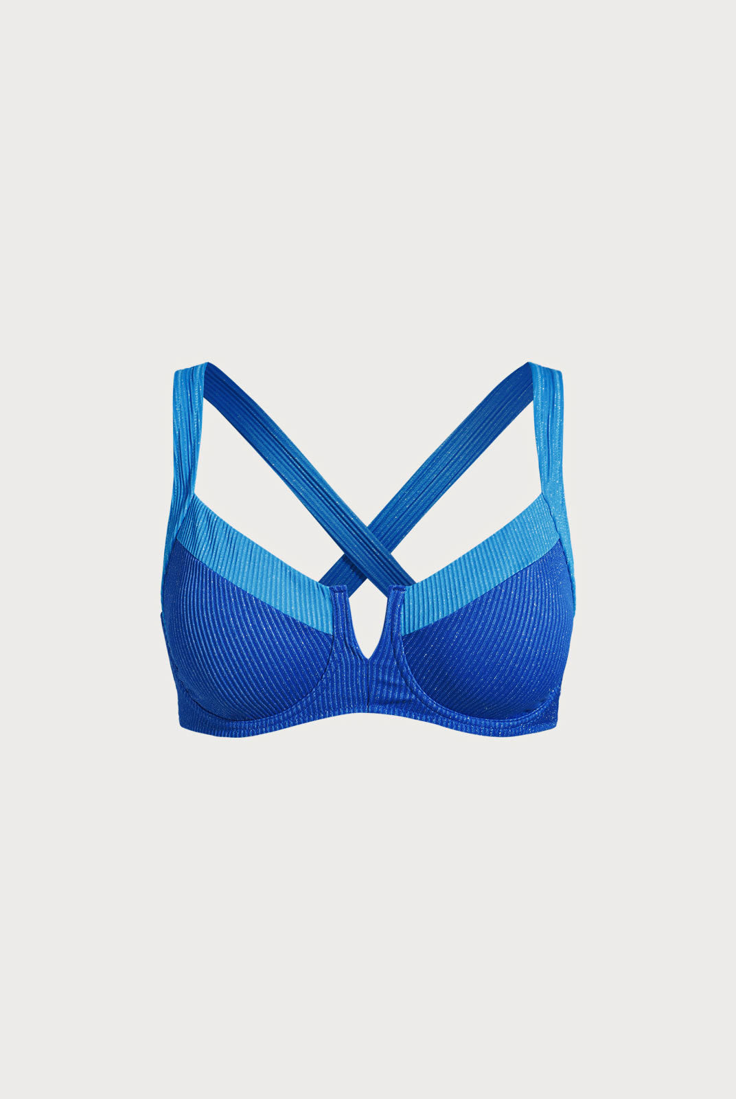Women Knitted Polyester Blended Bikini Tops Blue Sustainable Plus Size Bikinis - BERLOOK