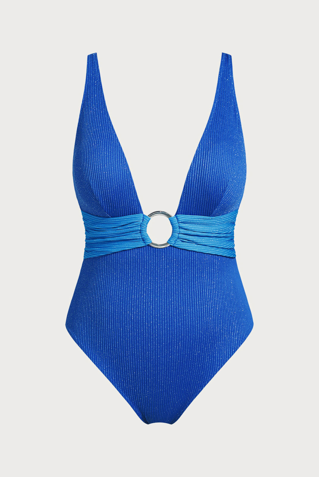 Women Knitted Polyester Blended One Pieces Swimwear Blue Sustainable Plus Size One-Pieces - BERLOOK