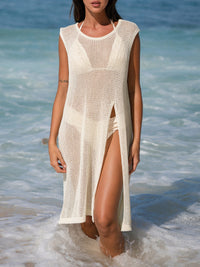 Women'S Knitted Acrylic Blended Cover-ups Beige Sustainable Cover-ups - BERLOOK