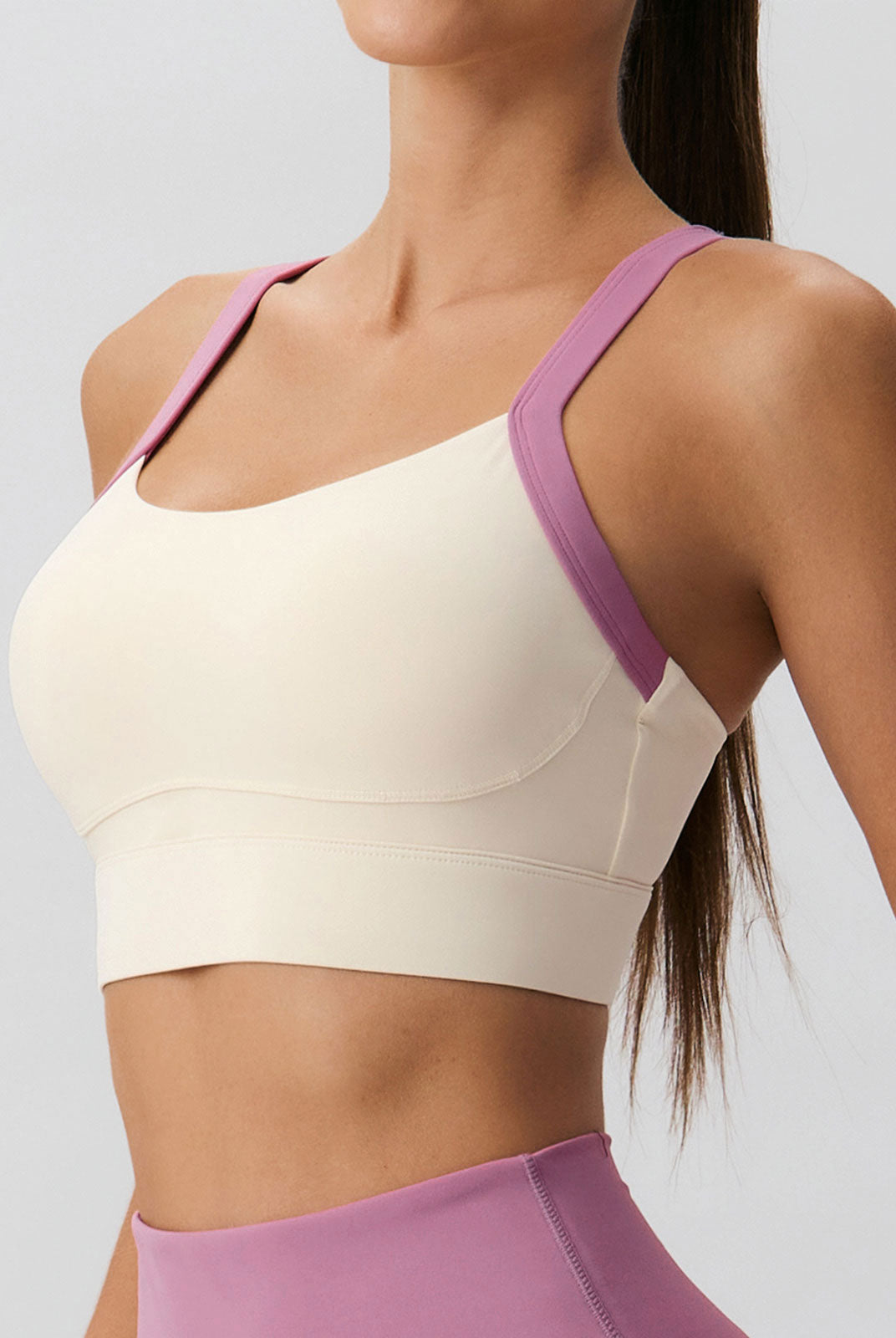 Women'S Knitted Nylon Contrast Color Yoga Sports Bra Pink Sustainable Yoga Tops - BERLOOK