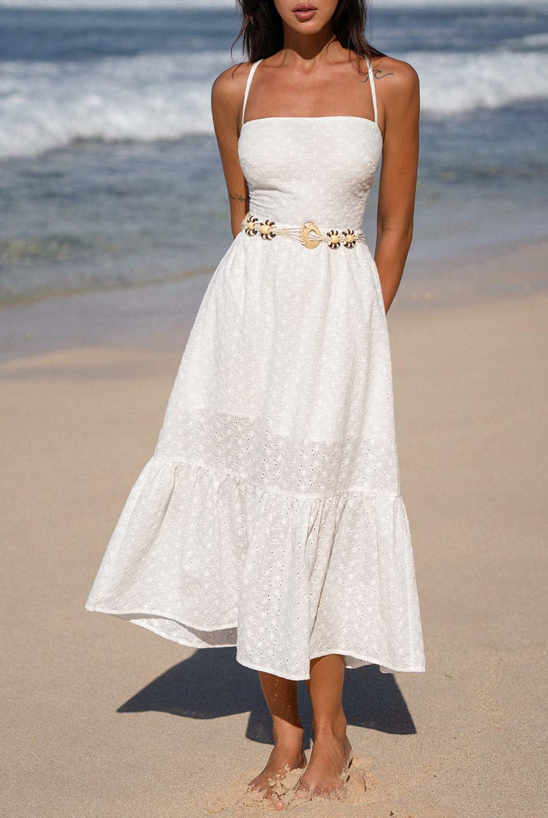 Women'S Woven Cotton Cover-ups White Sustainable Beach Dress - BERLOOK