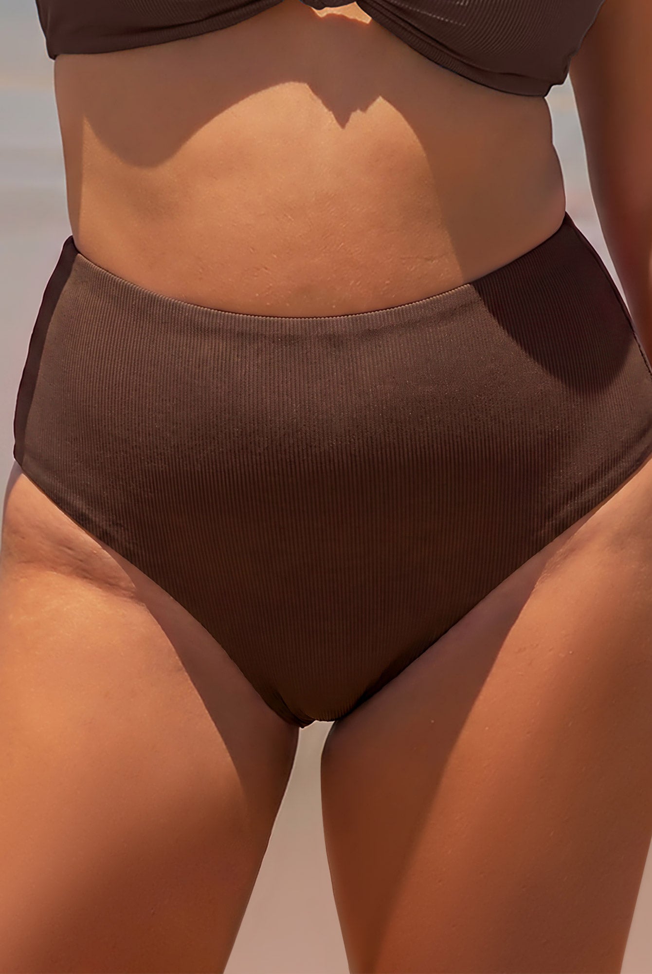 Women's Knit Nylon Plus Size Bikini Bottom Dark Coffee Sustainable Plus Size Bikinis - BERLOOK