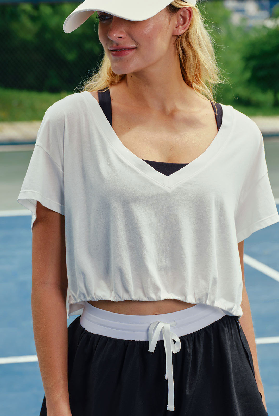 Women's Knitted Cotton Short Sleeved Top Off White Sustainable Yoga Tops - BERLOOK