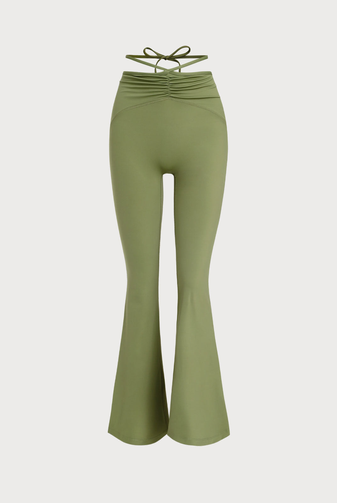 Women's Knitted Nylon Flare Yoga Leggings Grey Green Sustainable Yoga Bottoms - BERLOOK