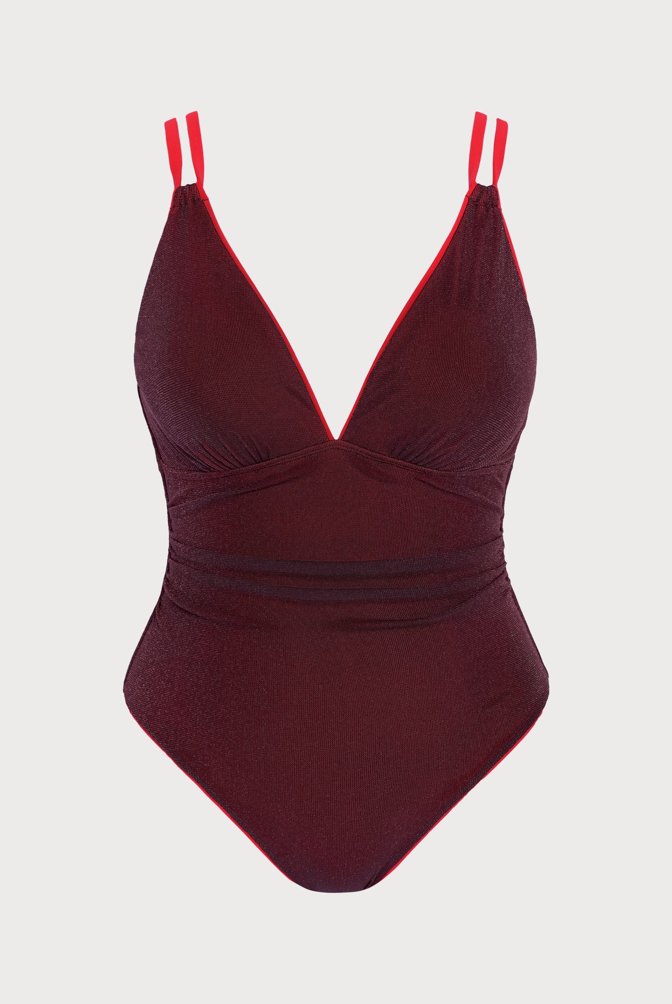 Women's Knitted Nylon Plus Size One-Piece Swimsuit Wine Red Sustainable - BERLOOK