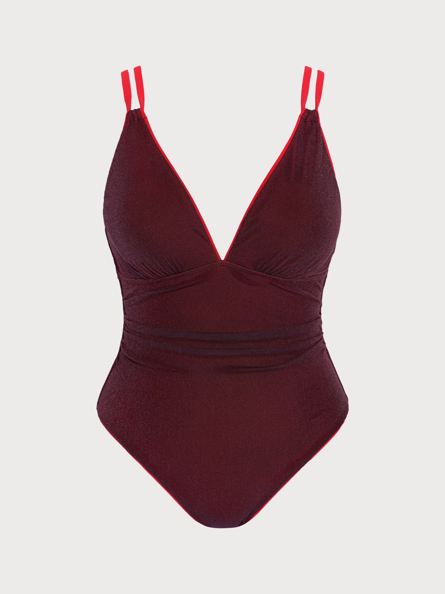 Women's Knitted Nylon Plus Size One-Piece Swimsuit Wine Red Sustainable - BERLOOK