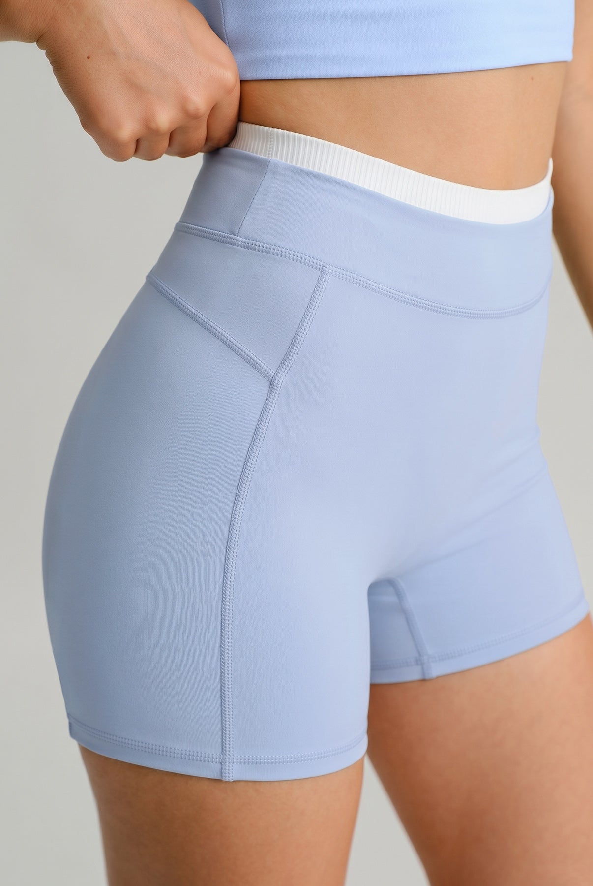 Women's Knitted Nylon Shorts Light Blue Sustainable Yoga Bottoms - BERLOOK