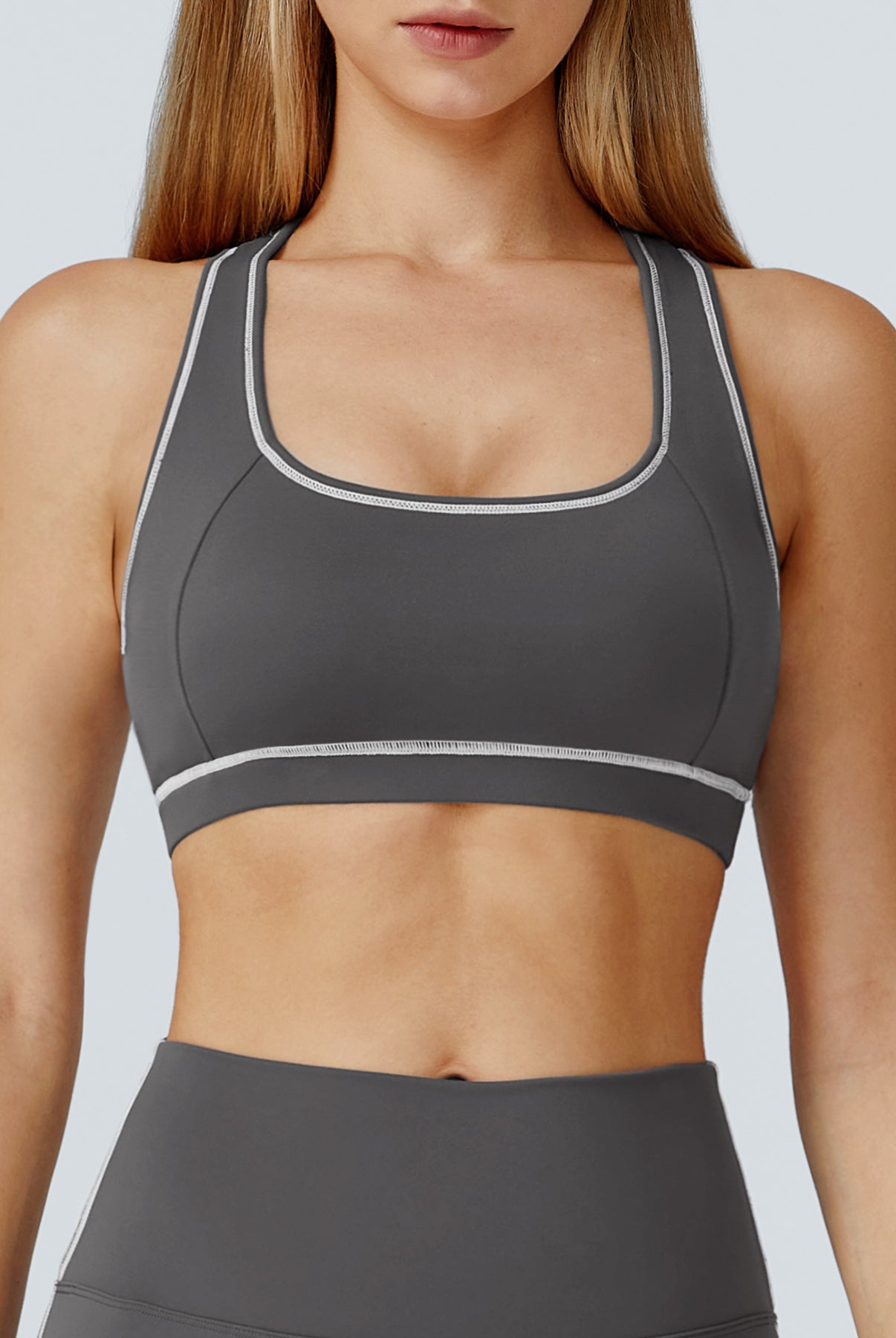 Women's Knitted Nylon Sports Bra Grey Sustainable Yoga Tops - BERLOOK