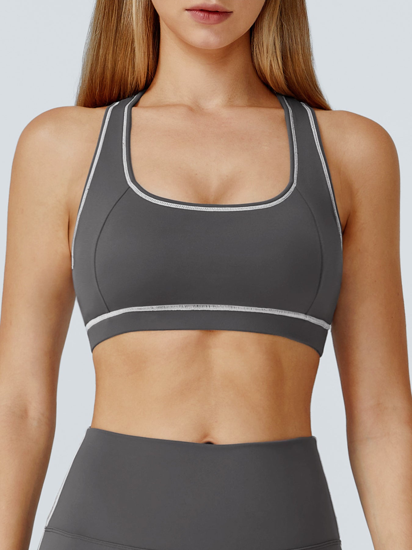Women's Knitted Nylon Sports Bra Grey Sustainable Yoga Tops - BERLOOK