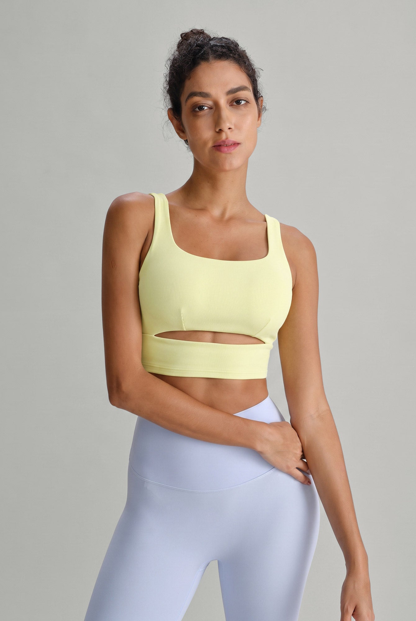Women's Knitted Nylon Sports Bra Light Yellow Sustainable - BERLOOK