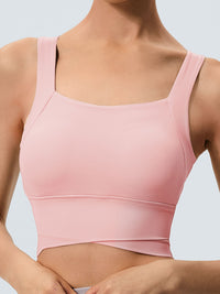Women's Knitted Nylon Sports Bra Pink Sustainable Yoga Tops - BERLOOK