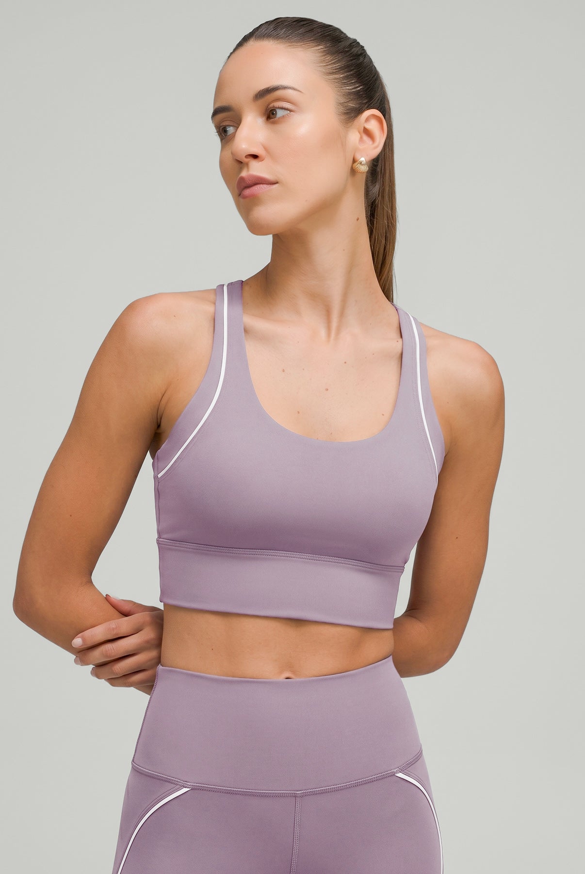 Women's Knitted Nylon Sports Bra Purple Sustainable Yoga Tops - BERLOOK
