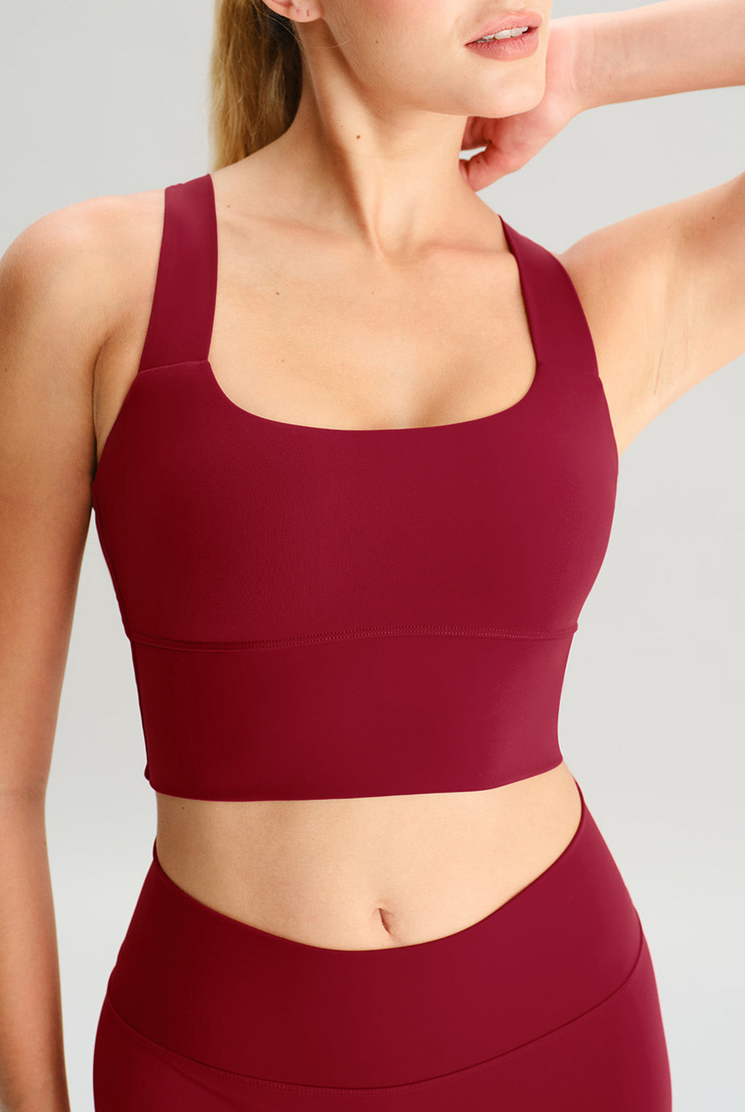 Women's Knitted Nylon Sports Bra Wine Red Sustainable Yoga Tops - BERLOOK