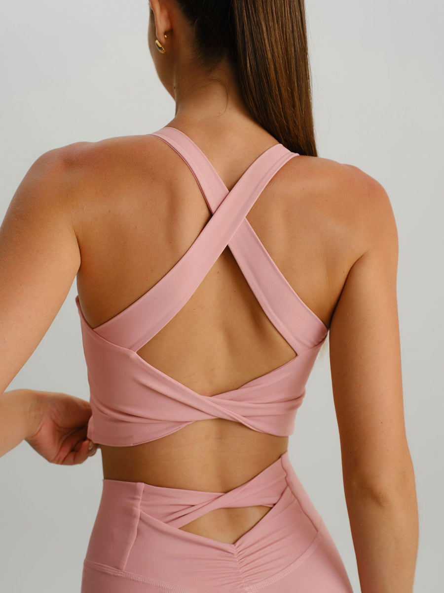 Pink Twist X-Cross Sports Bra - Light Support & Reviews - Pink - Sustainable Yoga Tops | BERLOOK