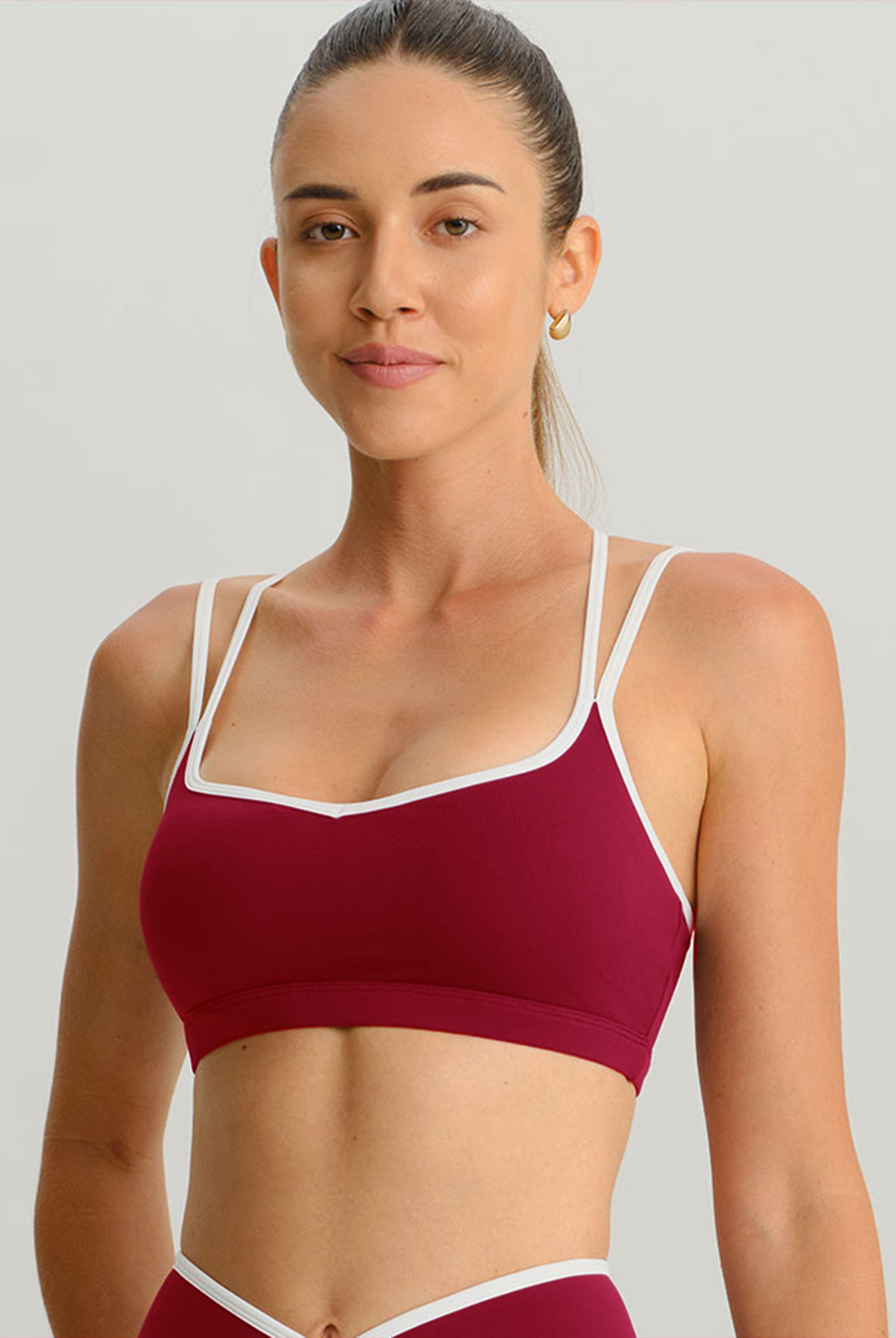 Women's Knitted Nylon Sports Bras Wine Red Sustainable Yoga Tops - BERLOOK