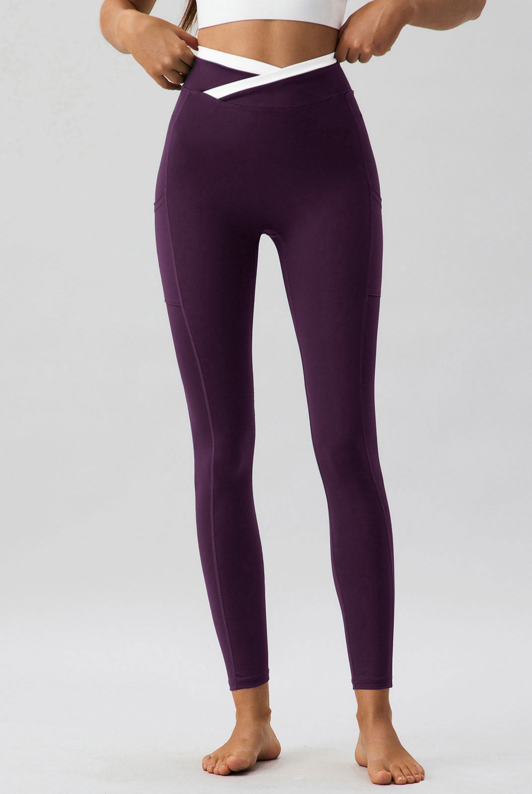 Women's Knitted Nylon Sports Leggings Purple Sustainable Yoga Bottoms - BERLOOK