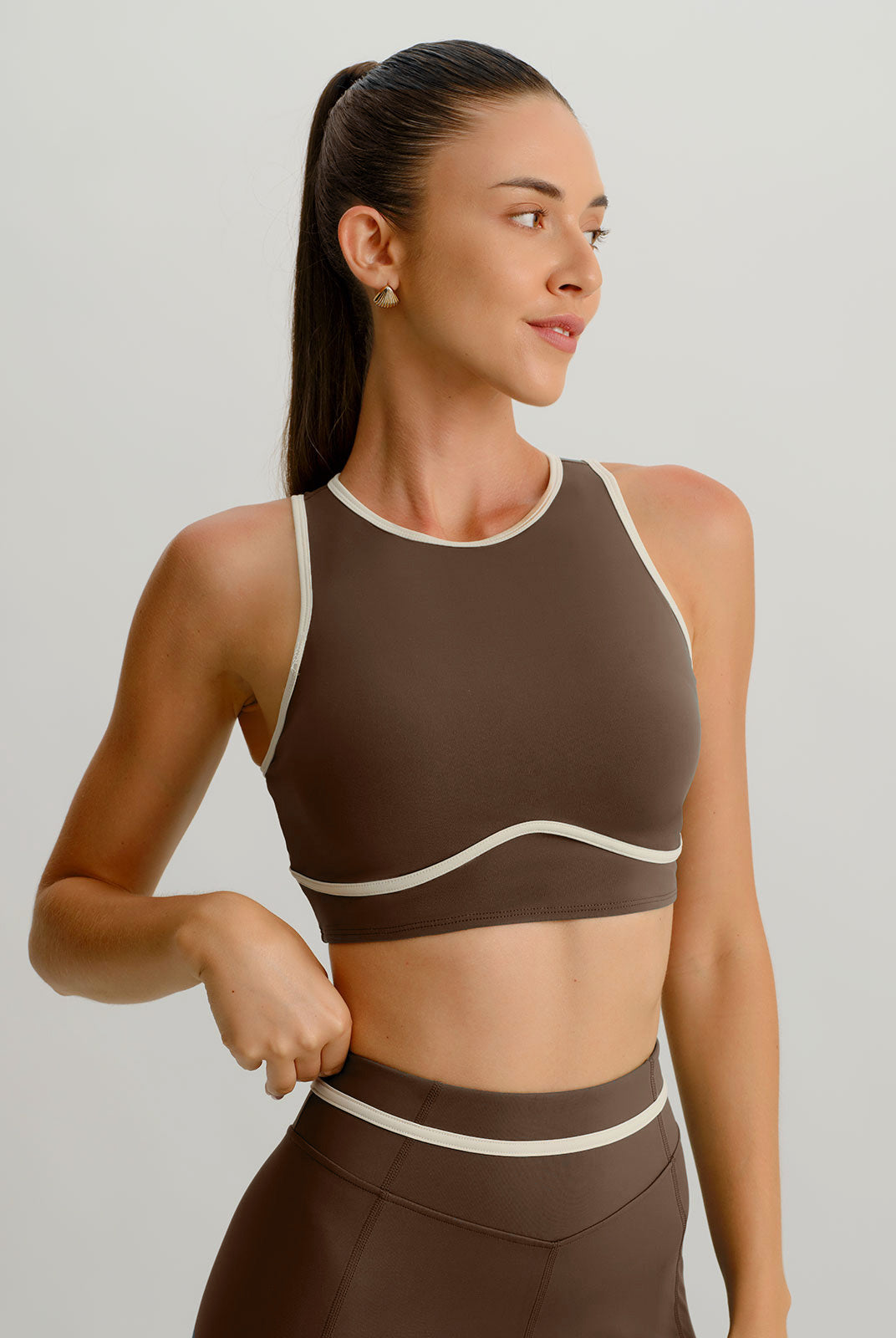 Women's Knitted Nylon Sports Tank Tops Coffee Sustainable Yoga Tops - BERLOOK