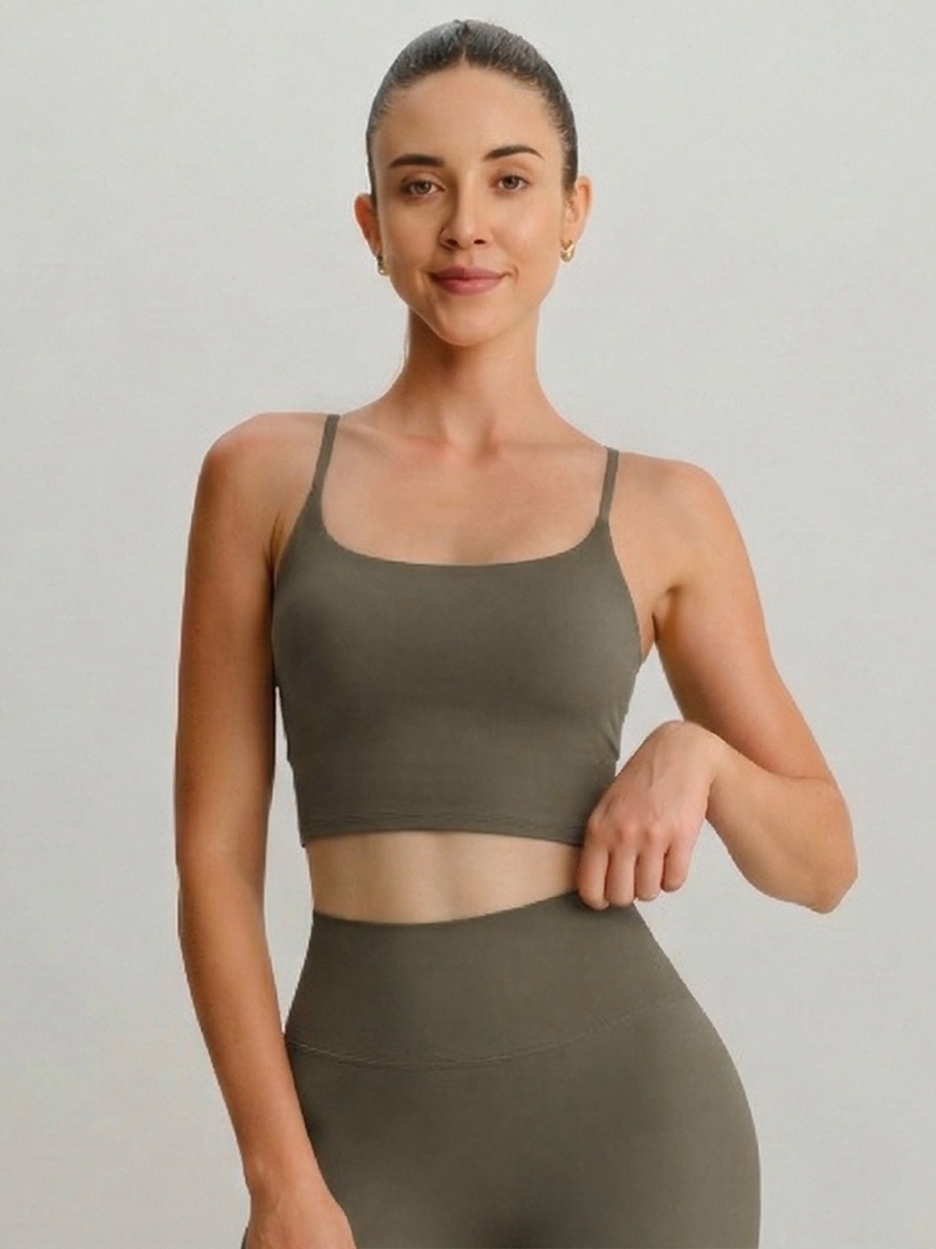 Women's Knitted Nylon Yoga Camis Brown Sustainable Yoga Tops - BERLOOK