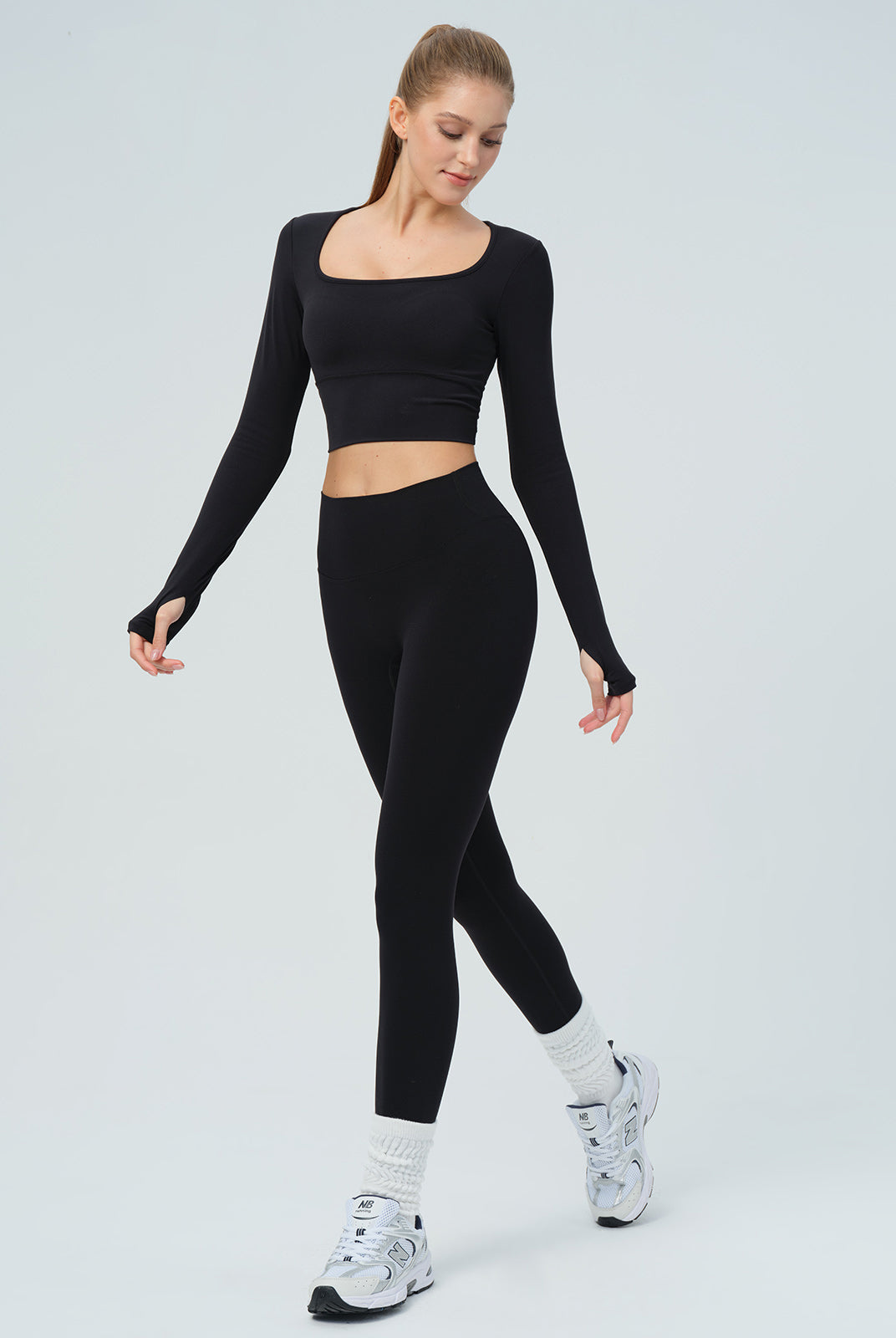 Women's Knitted Nylon Yoga Long Sleeve Top Sustainable Yoga Tops - BERLOOK