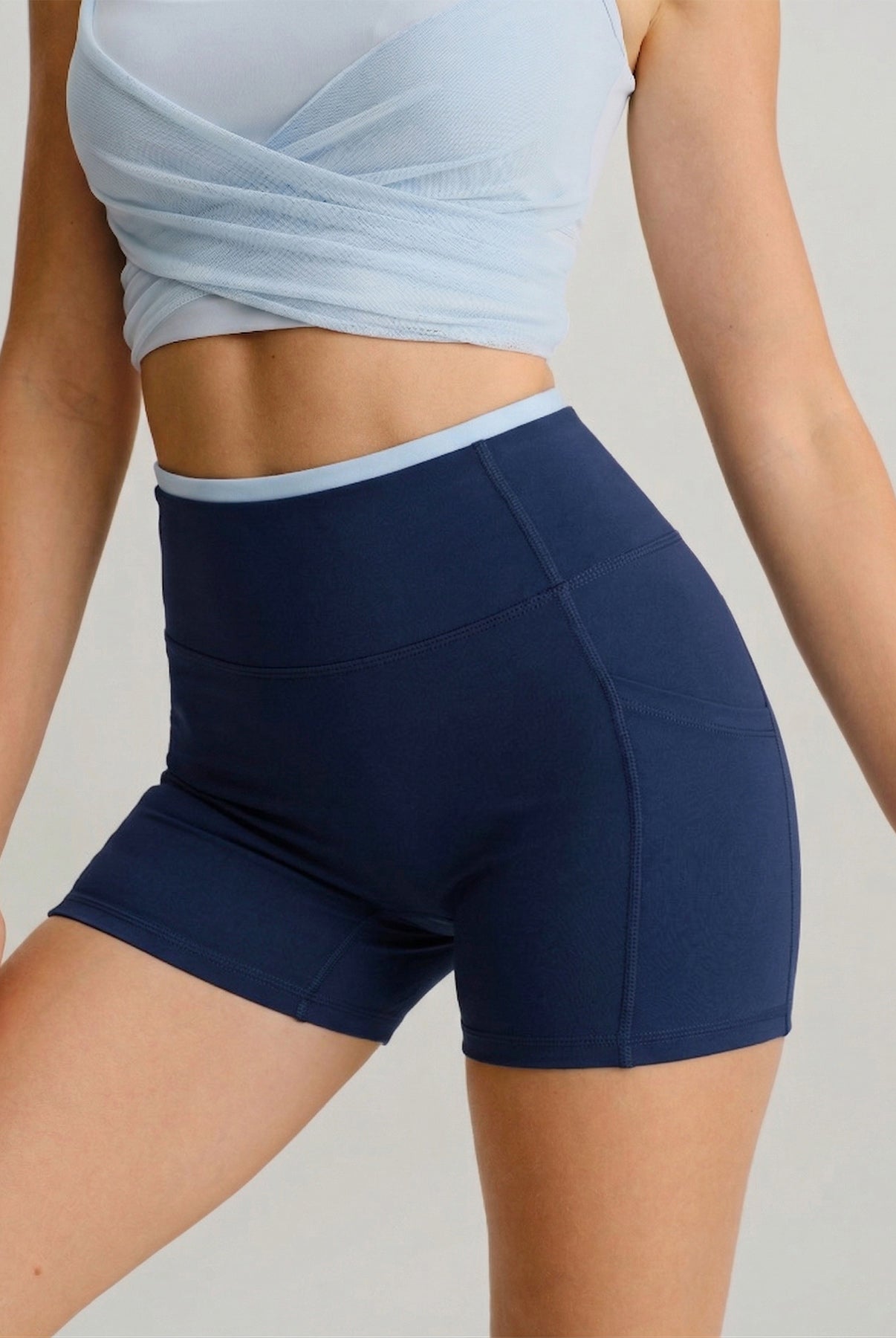Women's Knitted Nylon Yoga Shorts Navy Sustainable Yoga Bottoms - BERLOOK