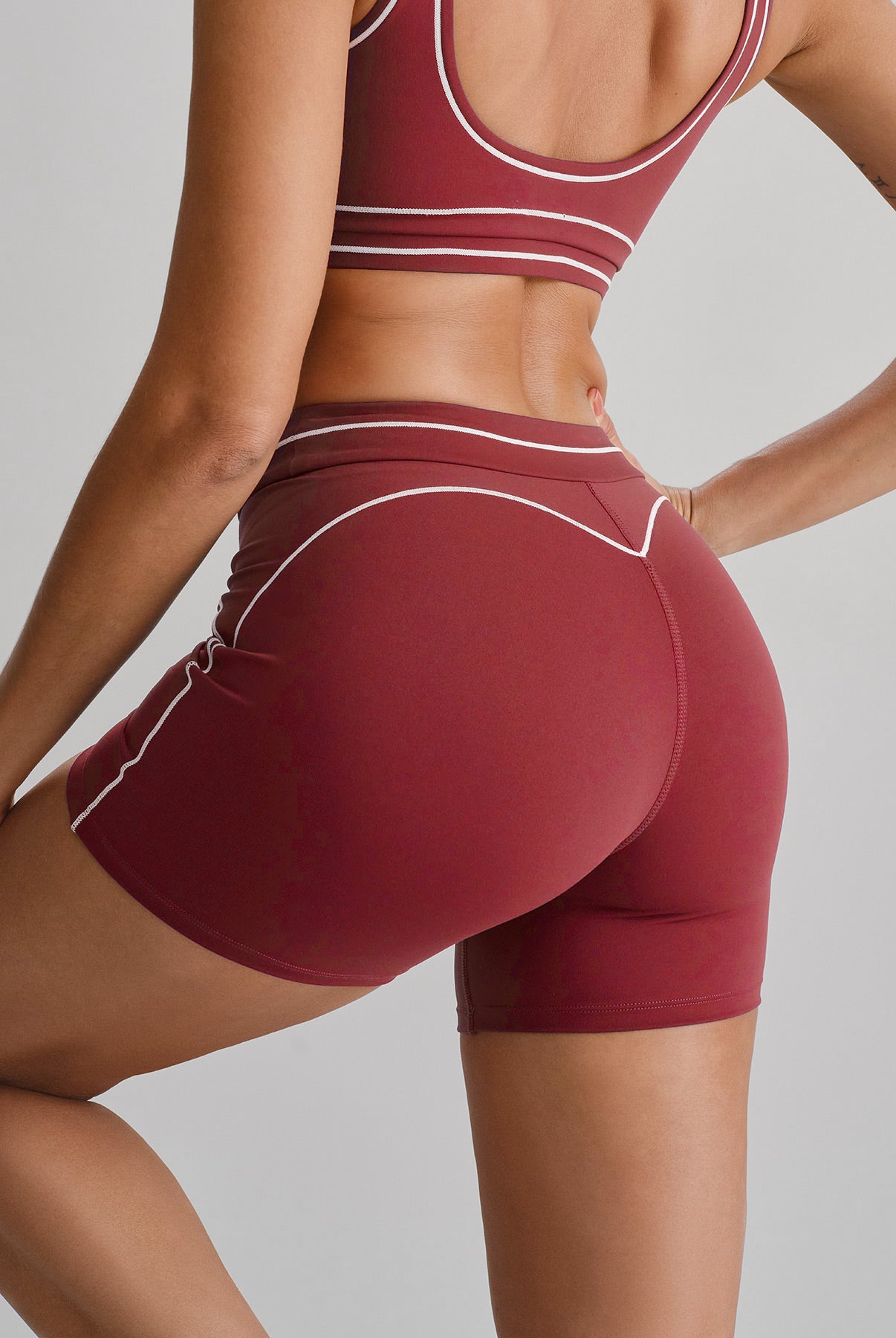 Women's Knitted Nylon Yoga Shorts Red Sustainable Yoga Bottoms - BERLOOK