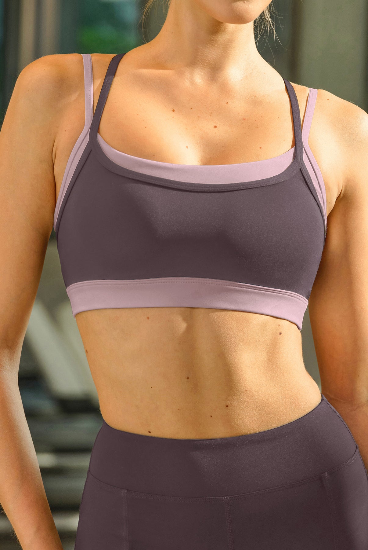 Women's Knitted Nylon Yoga Sports Bra Purple Sustainable Yoga Tops - BERLOOK