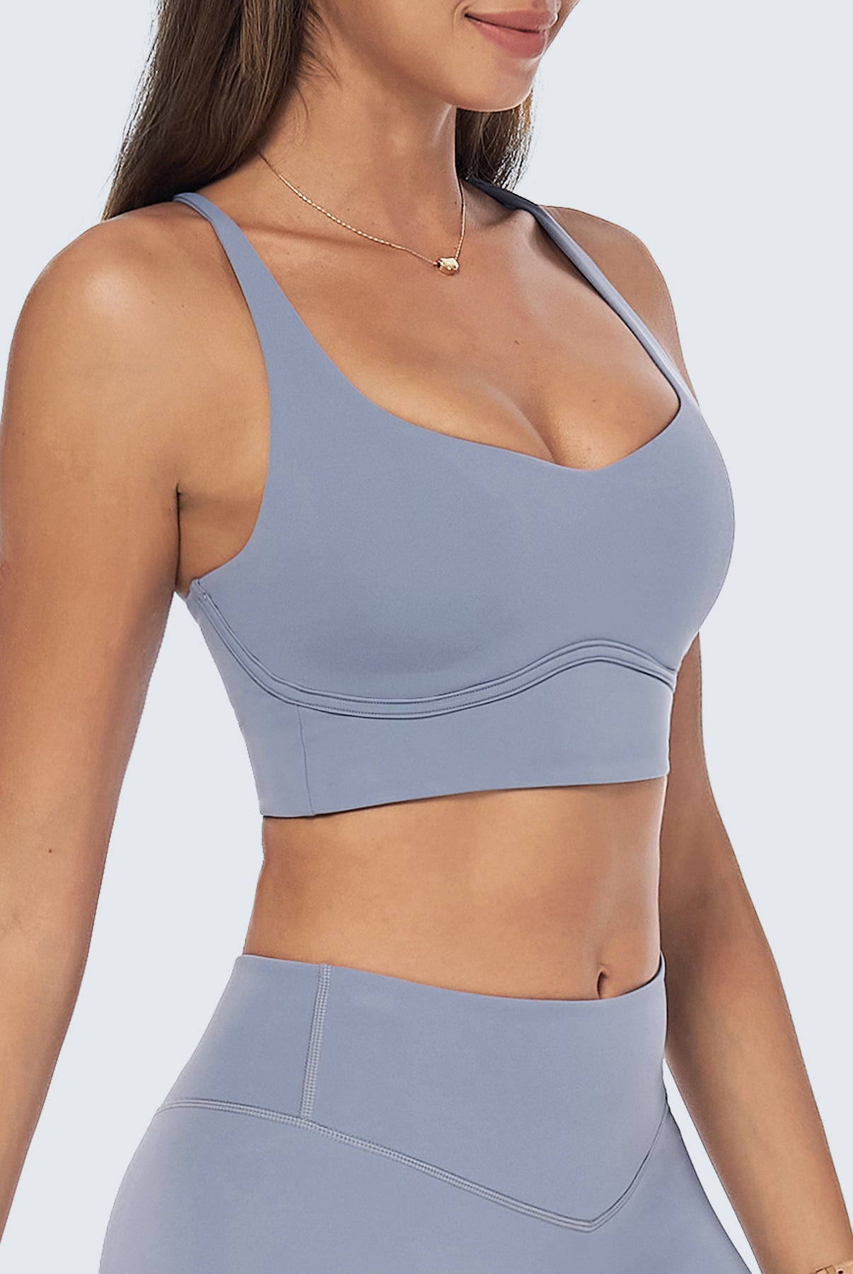 Women's Knitted Nylon Yoga Sports Bras Blue Sustainable Yoga Tops - BERLOOK