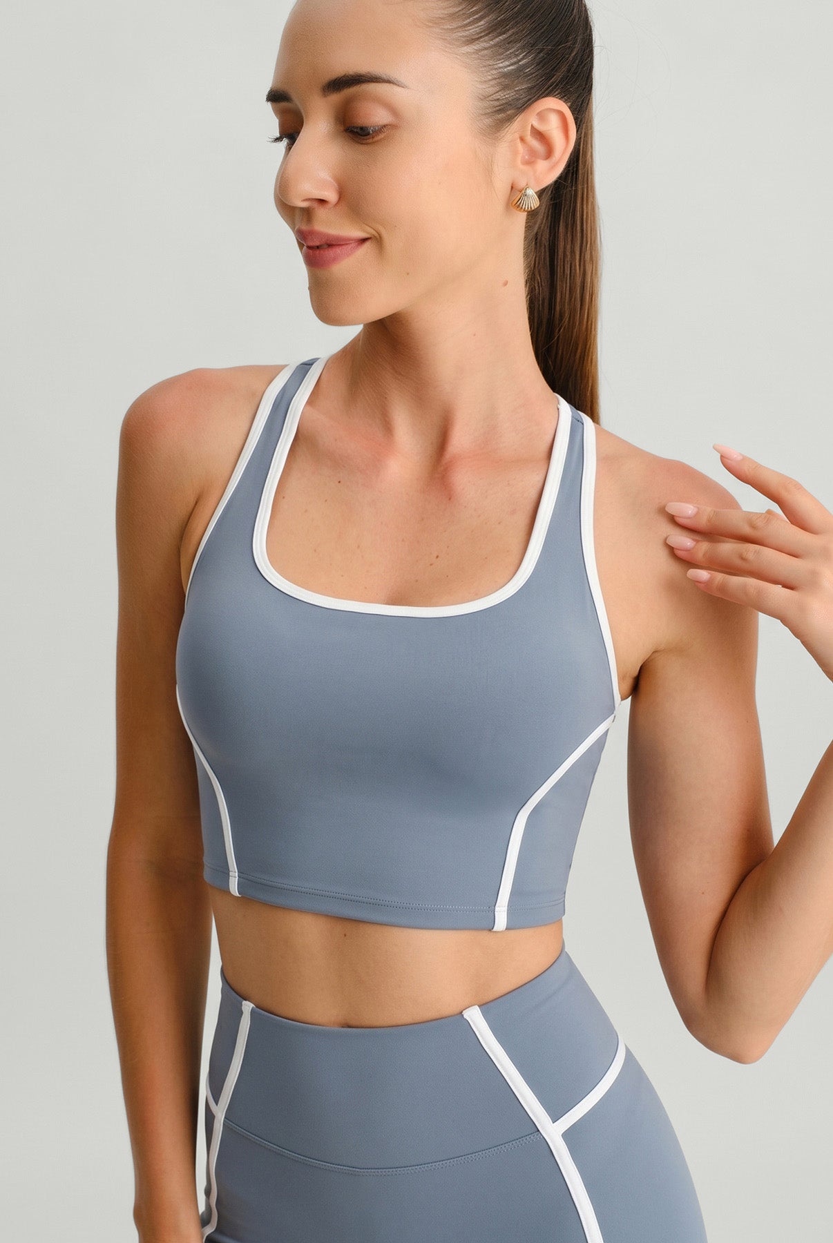 Women's Knitted Nylon Yoga Tank Tops Dusty Blue Sustainable Yoga Tops - BERLOOK