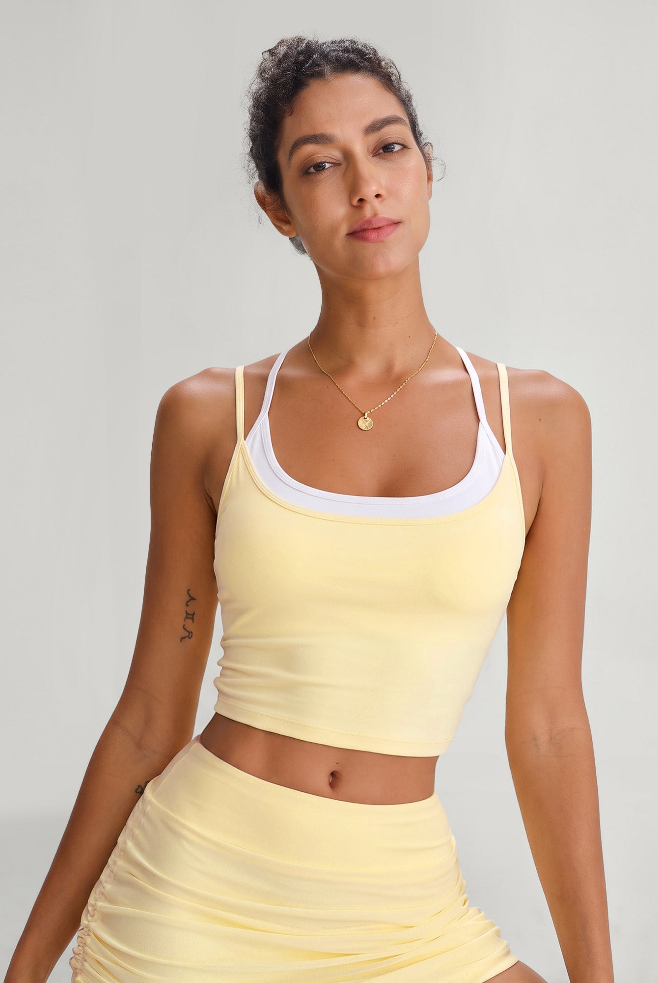 Women's Knitted Nylon Yoga Tank Tops Light Yellow Sustainable Yoga Tops - BERLOOK