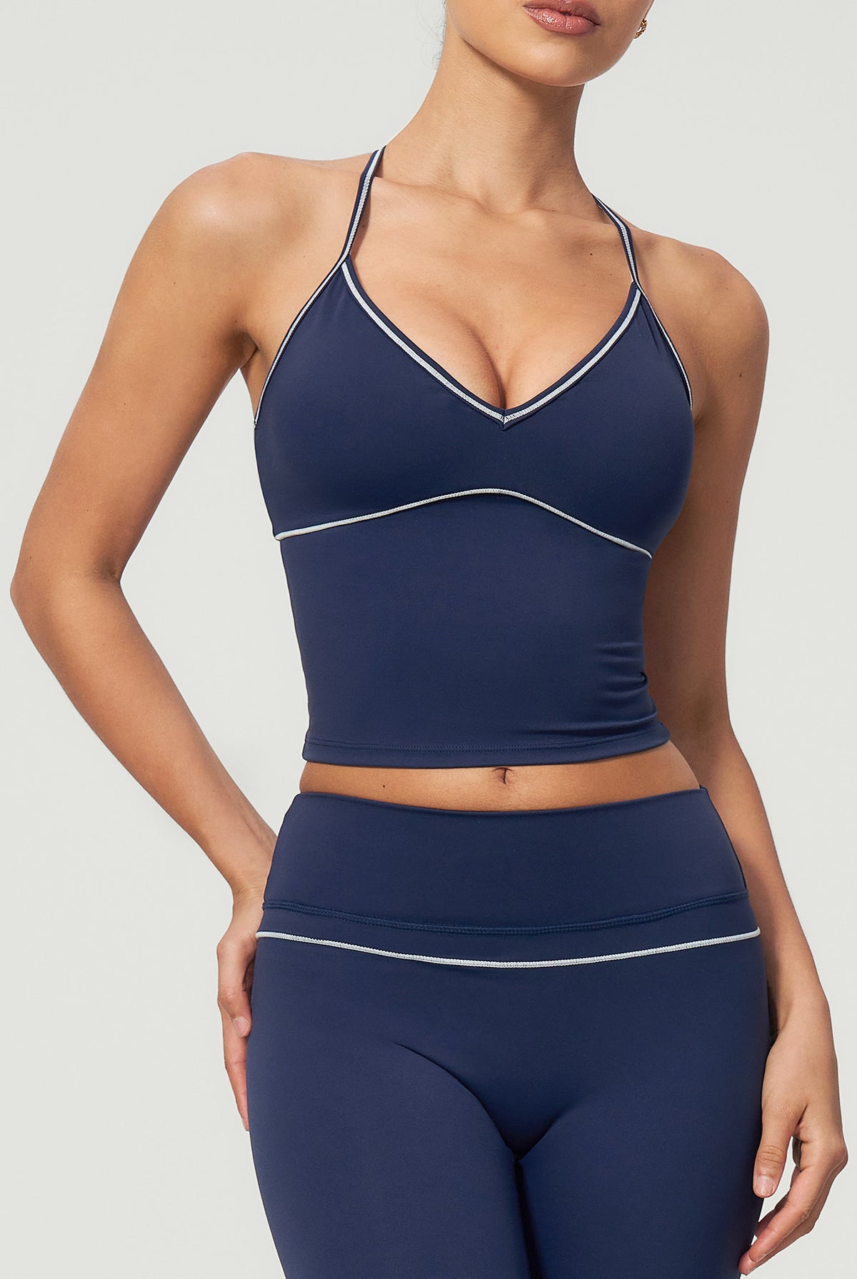 Women's Knitted Nylon Yoga Tank Tops Navy Sustainable - BERLOOK